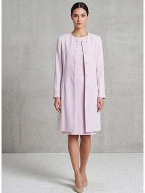 LOUBEN Vintage 90s Crepe Long Jacket & Dress Suit Set Midi Pink 10 Minimalist
